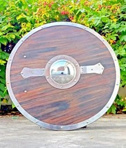 round shield Medieval Viking wooden Jormungandr Shield LARP warrior heavy metal - £100.88 GBP