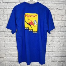 Vintage Royal Blue Short Sleeve T-Shirt Safety First Graphic Pocket Bright L - £11.81 GBP