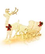 6 Feet Christmas Lighted Reindeer and Santa&#39;s Sleigh Decoration with 4 S... - €134,39 EUR