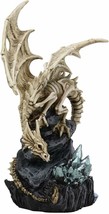 10&quot;H Gothic Skeleton Bone Dragon Perching On Crystal Cavern Statue Ghost Drake - £29.75 GBP