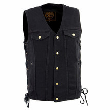 Men&#39;s Motorcycle Vest Black Classic Denim Side Lace Vest DM1360 - $865.95 MXN+
