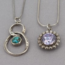 Didae Israel Handcrafted Oxidized Sterling Turquoise Purple CZ Pendant Necklaces - £27.64 GBP