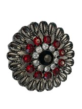 Brooch Round Costume Jewelry Pendant with Rhinestones Unsigned Pin 2 Inc... - £13.12 GBP