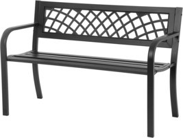 Garden Bench,Outdoor Benches,Iron Steel Frame Patio Bench With Mesh, Black - £77.52 GBP