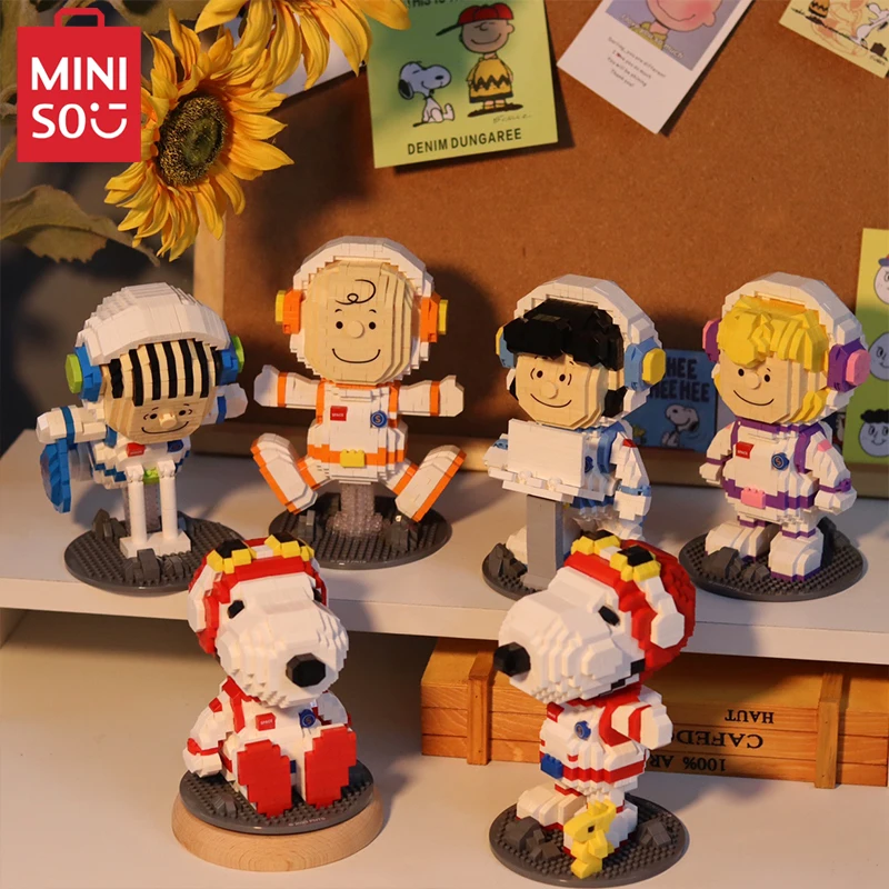 Miniso Snoopy Micro Space Building Blocks Anime Glowing Stronaut Figure Diy - $20.24