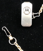 Vintage Motorola Gold Tone Tie Clip w/ Chain 8.25&quot; Long - £18.55 GBP