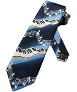 Fratello Piano Keys and Music Notes Necktie - Blue - One Size Neck Tie - €34,39 EUR