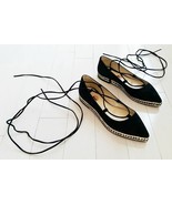 HELIA Made in Spain Pointy BLACK SUEDE Flat Strap SHOES Leather Upper ( ... - $110.43 CAD