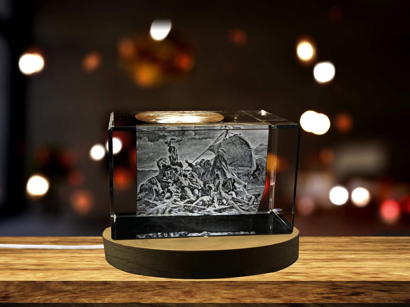 LED Base included | The Raft of the Medusa 3D Engraved Crystal Keepsake