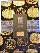 Halloween Fabric Tablecloth 60x84&quot; Metallic Gold Pumpkins Cynthia Rowley - £32.00 GBP