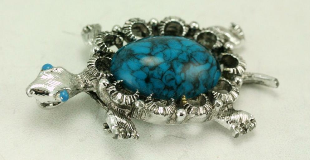 Primary image for Vintage Costume Jewelry Silver Tone Faux Turquoise Turtle GERRYS Brooch Pin