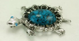 Vintage Costume Jewelry Silver Tone Faux Turquoise Turtle GERRYS Brooch Pin - £10.85 GBP