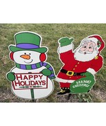 Vintage Christmas Santa Snowman Outdoor Yard Decor Plastic Figures on Stake - $30.38