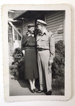 Vintage Photograph of Couple in Love Military Man Woman Pillbox Hat &amp; Dress - £7.86 GBP
