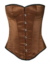 Victorian steel Boned Fullbust overbust corset satin brown spiral - £33.80 GBP+