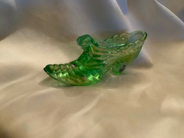 Fenton Art Glass Iridescence Green Cat Head Melon Slipper Shoe  - £27.46 GBP