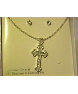 Crystal Rhinestone Crucifix Cross Necklace and Pierced Earrings Boxed Set - £7.05 GBP