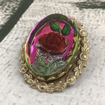 Vintage Lucite Encased Red Rose Pin Pinback Brooch Prism Costume Jewelry  - £23.73 GBP