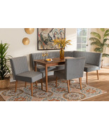 Freda Gray Velvet Upholstered and Walnut Brown 5-Piece Dining Nook Set - $27,255.98 MXN