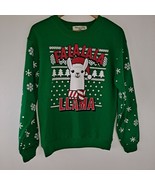 Llama Sweatshirt Christmas Holiday Falalala snowflakes green red white XS 1 - £14.01 GBP