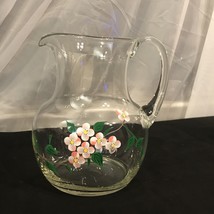 Vintage Glass Juice Pitcher Ice Lip Cherry Blossoms / Pink,  White, On A Branch - £16.84 GBP