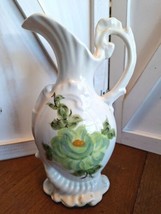 Vintage Hand Painted Victorian Pitcher/Jug/Planter w/Green Floral Design... - £9.64 GBP