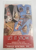 1996 Let It Snow Denim Vest & Applique Pattern S-XL Designed By Linda Tjarks New - $9.74