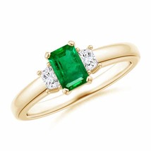 ANGARA Emerald and Diamond Three Stone Ring for Women, Girls in 14K Solid Gold - £2,105.69 GBP