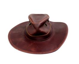 Wilsons Brown Genuine Leather Cowboy Western Ranch Hat Sz Small USA Made Vintage - £18.64 GBP