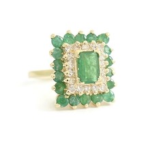 Authenticity Guarantee 
Vintage Green Emerald Diamond Halo Cocktail Ring... - $1,595.00