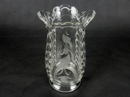 Glass Flower Vase, Large Bouquet, 7&quot;H x 2.75&quot;, Etched, Bubbled Glass, Scalloped - £19.59 GBP
