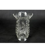 Glass Flower Vase, Large Bouquet, 7&quot;H x 2.75&quot;, Etched, Bubbled Glass, Sc... - $33.54 CAD