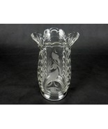 Glass Flower Vase, Large Bouquet, 7&quot;H x 2.75&quot;, Etched, Bubbled Glass, Sc... - £19.49 GBP