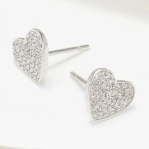 0.20CT Natural Diamond Cluster Heart Stud Earrings 14K White Gold Plated Silver - £147.04 GBP