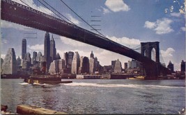 1949 Kodachrome Color Card - Brooklyn Bridge - Brooklyn New York NYC Tugboat - £5.41 GBP