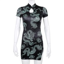  style dragon printed dress for women summer hollow out chinese knot button design mini thumb200