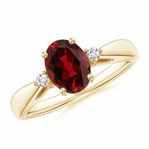 Authenticity Guarantee 
ANGARA Tapered Shank Garnet Solitaire Ring with Diamo... - £647.07 GBP