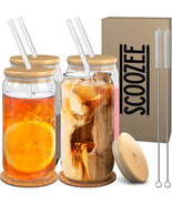 Glass Cups with Lids and Straws (Set of 4, 16 Oz) - £25.32 GBP