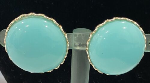 Primary image for Vintage Large Round Faux Turquoise and Gold-Tone Screw Back Earrings