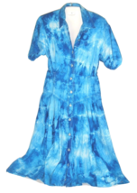 Vtg Dress SUNBELT SPORTSWEAR Boho Rockabilly Cowgirl Blue Tie Dye Button... - $21.73