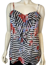Xhilaration Black and White Striped Red and Blue Floral Spaghetti Strap Top Sz L - £11.35 GBP