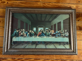 Vintage Large Colored Print of the Last Supper in Nice Gilt Painted Wood... - £29.35 GBP