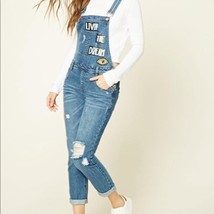 Forever21 Distressed Denim Livin The Dream Patches Overalls Size 28 - $30.00