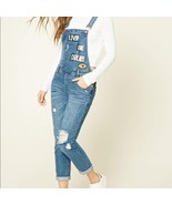 Forever21 Distressed Denim Livin The Dream Patches Overalls Size 28 - $41.38 CAD