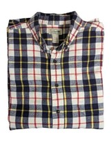 LL Bean Flannel Shirt White Blue Yellow Red Plaid Button Mens Sz XL Long... - £22.47 GBP