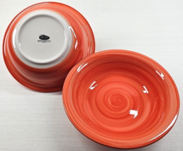 (2) Citrus Grove Peach Coral Coupe Soup Bowls Set Swirls Hand Painted Dishes Lot - £70.95 GBP