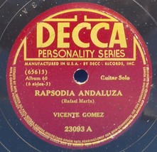 Vicente Gomez (Latin Guitar) 78 Rapsodia Andaluza / Dos Mazurkas EE- A5 - £7.73 GBP