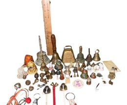 Lot of 65 Vintage Brass Hand Bells Etched, Claw Wood Ceramic Glass Porcelain image 11