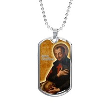 St. Camillus Catholic Saint Stainless Steel or 18k Gold Dog Tag Necklace 24&quot; Ch - £38.11 GBP+