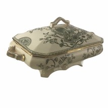 Antique Victorian Aesthetic Period Tunis Green Transferware Cover Vegetable U41 - £80.87 GBP